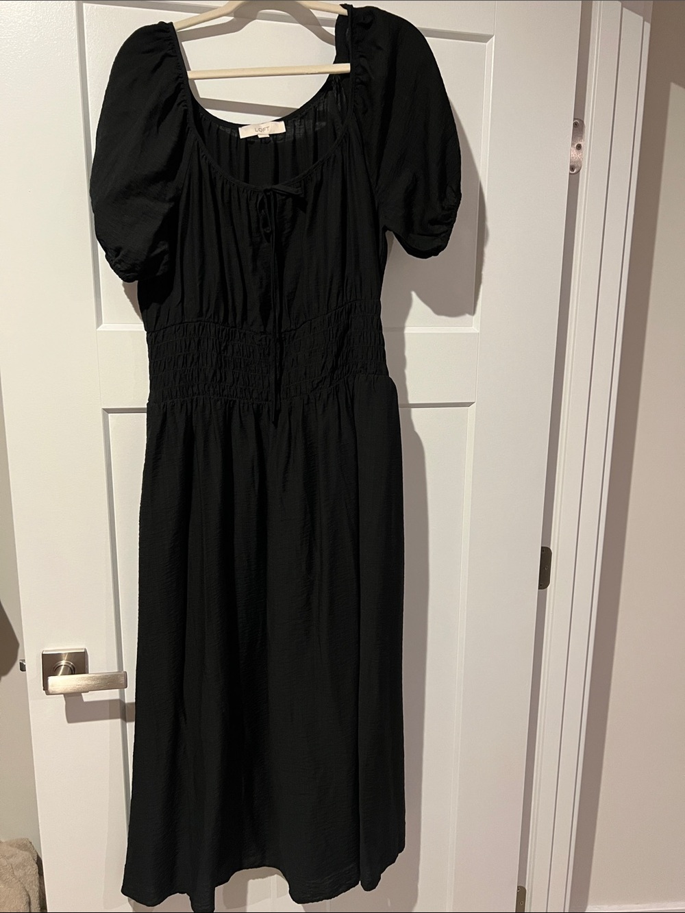 LOFT Black Puff Sleeve Midi Dress